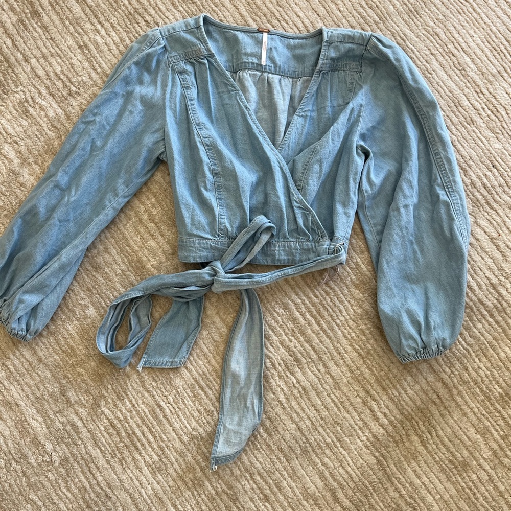 Like new- Free People Denim wrap top.
